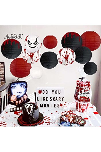 AOBKIAT Set of 12 Halloween decorations AOBKIAT, white/red/black, paper, 20/25/30 cm
