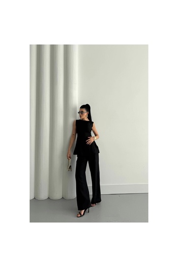 POLEXP Gl00My the Elegance of Summer Nights: Black Jacquard Linen Sleeveless Set
