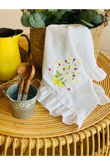 HOME OF BLOSSOM Embroidered Ruffle Detailed Kitchen Cloth/Cover -1 Piece