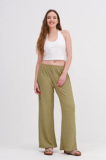Addax Textured Trousers with Elastic Waistband Pn0546