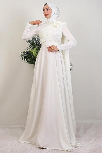 GİYZAMİLA Βραδινό φόρεμα Alaz Satin Rose Λευκό