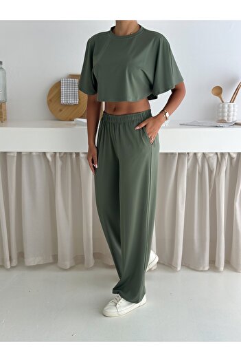 Zula Moda Γυναικείο σετ δύο τεμαχίων casual – Crop top και φαρδύ παντελόνι – καλοκαιρινό άνετο αθλητικό σετ