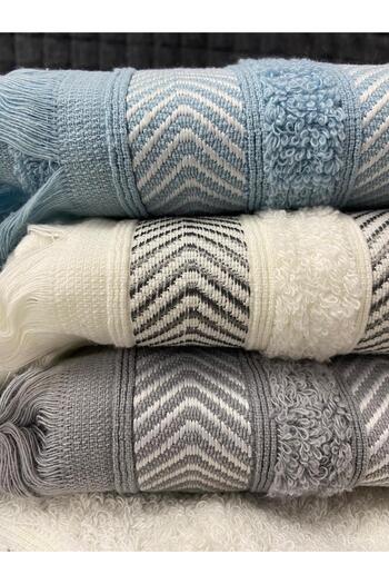 Bonny Home Lora 3-Piece Hand and Face Towel Set – 50X90 cm 100% Cotton, Soft Textured, Knitted Fringed