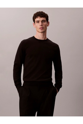 Calvin Klein Men's Regular Fit Crew Neck Supima Cotton Knitwear Sweater - Black