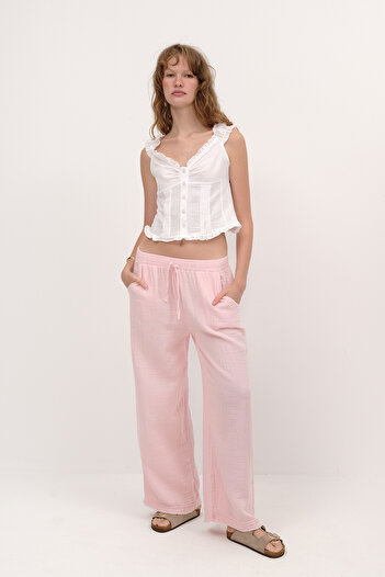 Addax Elastic Waist Wide Leg Trousers Pn13473-J8