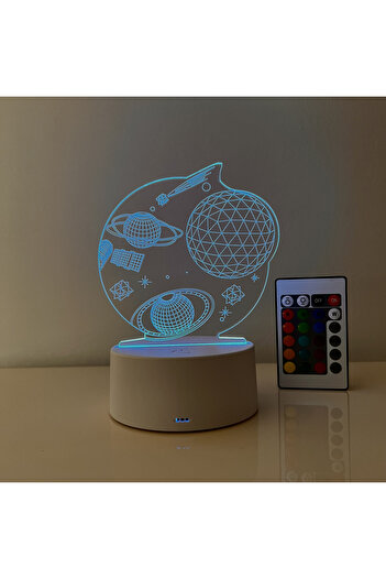 ILUMISHOP 3D LED Night Light, Planets and Stars, 16 Colors, with Remote Control, USB or 3AA Power Supply