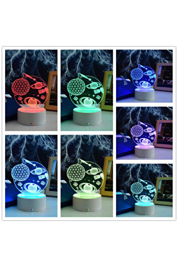 ILUMISHOP 3D LED Night Light, Planets and Stars, 7 Colors, USB or 3AA Power Supply