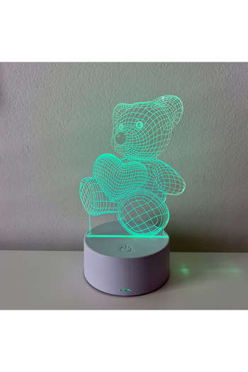 ILUMISHOP 3D LED Night Light, Teddy Bear with Heart, 7 Colors, USB or 3AA Power Supply