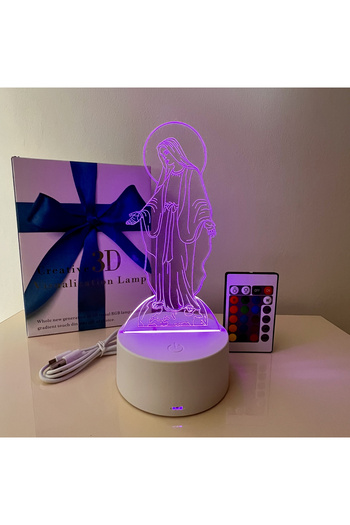 ILUMISHOP 3D LED Night Light, Virgin Mary, 16 Colors, with Remote Control, USB Power or 3 AA Batteries