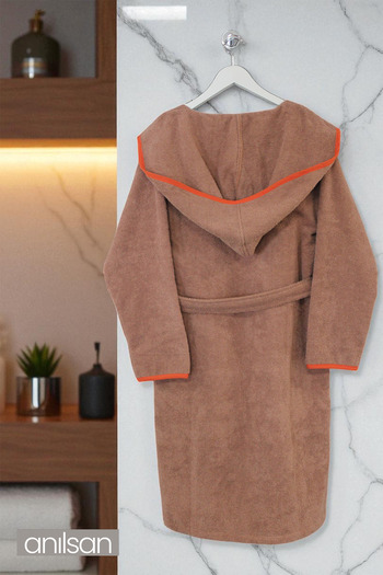 Anılsan 100% Cotton Brown Bathrobe - Hooded Hotel Bathrobe, Ideal for Spa, Suitable for Daily Use