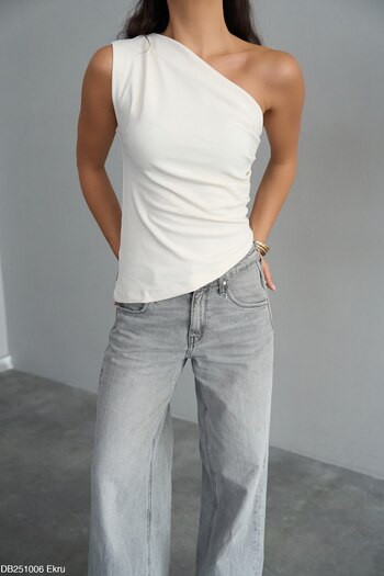 My Blog Ecru One Shoulder Open Blouse - 251006