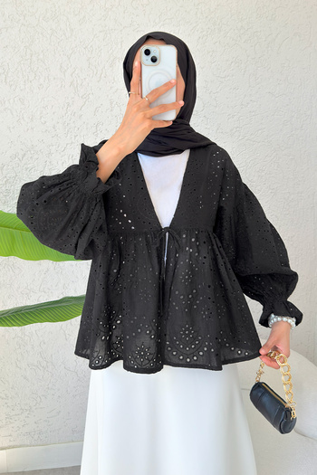 Salih Çelebi Lace Kimono 2349 - Black