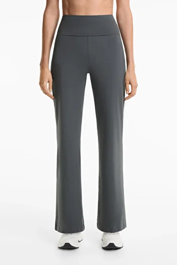 Oysho Foldover waist cotton blend flare trousers