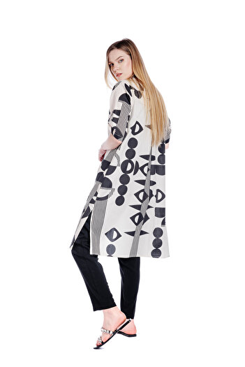 RVL Long black/white cotton shirt with abstract print