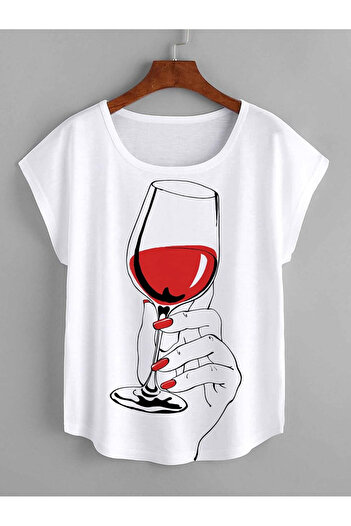 aynewmoda Women's hand Printed wine glass t-shirt images download features