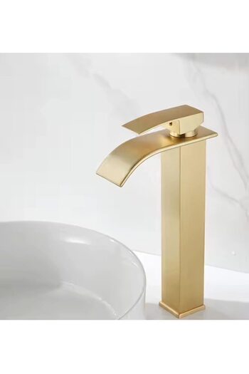 Rain Drop De la Robinetul Meu Basin mixer, waterfall type, height 27 cm, with brass mixer body, nickel-plated gold, matte