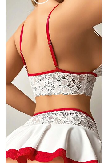 SiaLess Lingerie Women's White Strap Mini Skirt Garter Set with Stockings Garter Suit