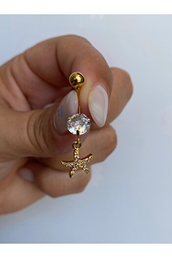 kurukafagift Göbek Çelik Piercing Taşlı Deniz Yıldızı Figürlü
