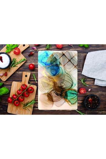 CONCEPT CAM Glass Cutting Board and Presentation Holder, Set (20X30 and 25X35 cm), 4 Mm, Colorful Pattern