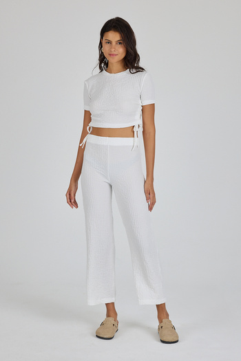 Yavuz Kapıcı Women's Seersucker Fabric Crop and Trousers Set with Side Drawstring Detail
