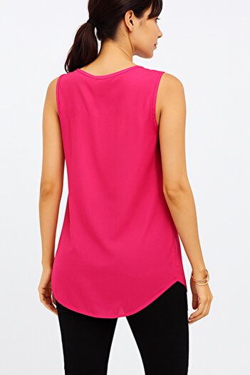 dorbe Lightweight Women’s Hot Pink Sleeveless V‑Neck Polyester Blouse Top