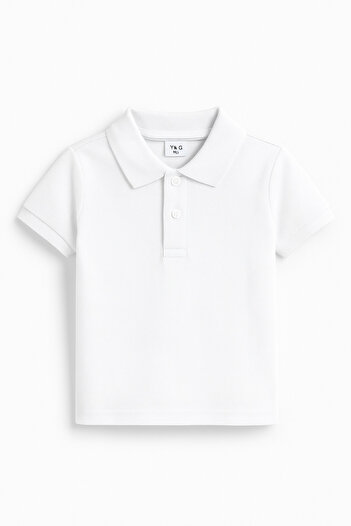 Magu Boy's Cotton White Polo Neck Short Sleeve T-Shirt