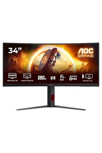 Aoc Monitor Gaming Fast VA LED 34" CU34G4, UWQHD 3440x1440, HDMI, DisplayPort, Curved Screen, 180 Hz