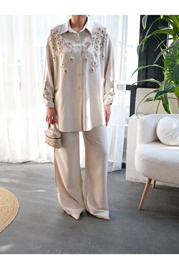 BLUE DAY'S Women's Linen Embroidery Double Suit