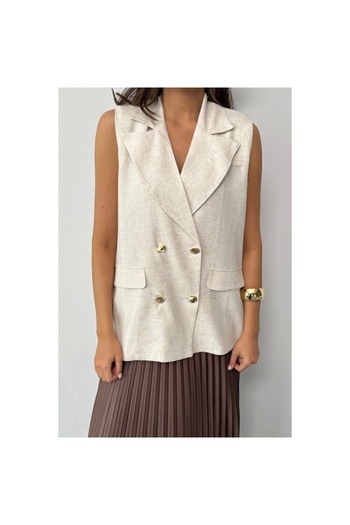 Melek Moda Moda Luna Gold Buttoned Linen Vest - Raw