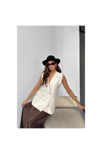 Melek Moda Moda Luna Gold Buttoned Linen Vest - Raw