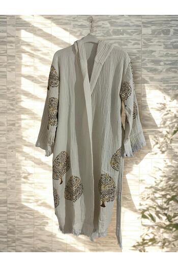 TekStilize Muslin Tree Patterned Peshtemal Bathrobe and Beach Dress (100% Cotton)