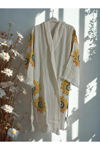 TekStilize Muslin Sun Patterned Peshtemal Bathrobe and Beach Dress (100% Cotton)