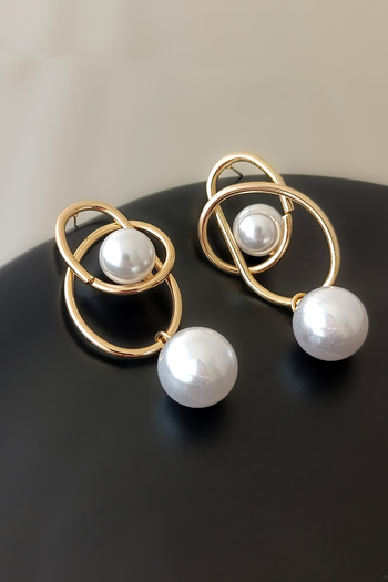 COSİTA Vintage Pearl Gold Spiral Big White Earrings