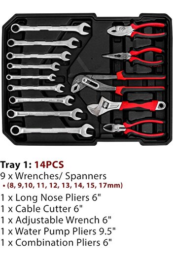 Türkiye Professional Tools Set 187 Pcs Mechanics Tool Kit with Sturdy Aluminum Trolley Wheel Case, Auto Mech