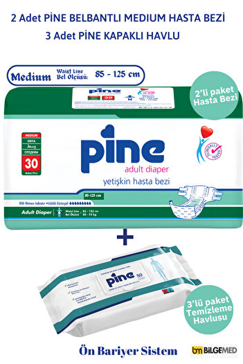 Pine Medium Patient Diaper Set with Waistband + Cleaning Towel |   With Front Barrier – Pack of 5