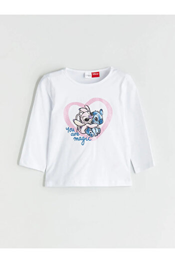 LC Waikiki LCW Kids Beyaz Lilo & Stitch Baskılı Kız Çocuk Pijama Takımı