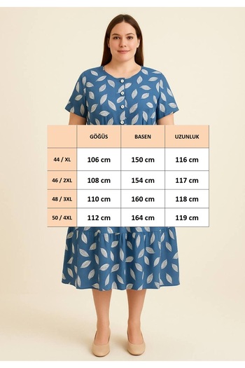 FOR ESRA BIG TREND Women's Leaf Pattern V-Neck Half Button Waist Tie-Up Belt Flounced Midi Length Short Sleevewoven Dress