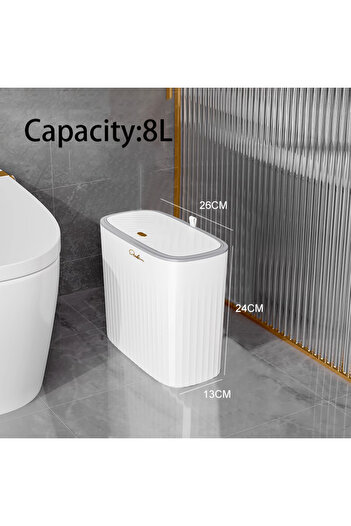 Choice 8L white Striped Kitchen Wall-mounted Trash Can, Household Kitchen Waste Storage Bin, Toilet Hanging