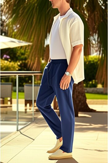 hello7 Navy Blue Comfortable Lace-Up Men's Trousers