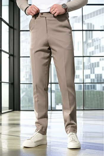 hello7 Men's Tapered Beige Smart Casual Pants