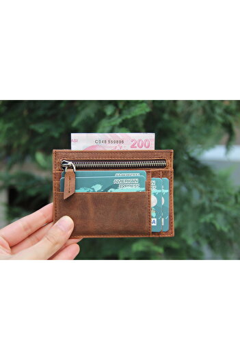 Budi Zip Leather Zippered Card Holder Zpch G2 Brown