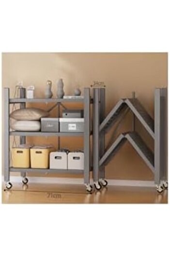 drobina Foldable Multi-Layer Perforated Storage Rack by (Gray, 3 Layers)