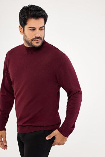 ALTINYILDIZ CLASSICS Ανδρικό πουλόβερ Claret Red Knitwear - Non Pilling, Standard Fit, Half Turtlenck