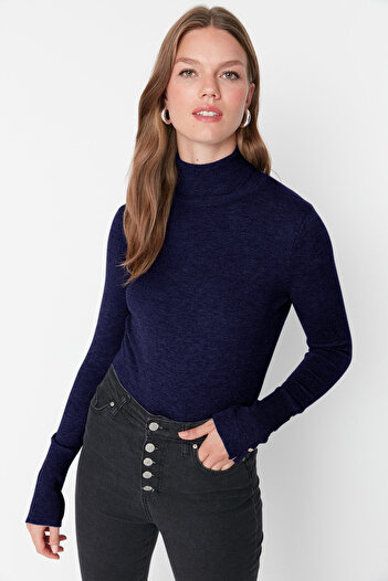 Trendyol Collection Navy Blue Mercerized Look Premium Thread / Special Thread Basic Knitwear Sweater Twoaw23Kz01514
