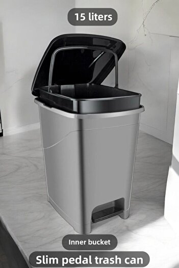 Carat Home Slim Pedal Bathroom Kitchen Trash Can with Inner Bucket - 15 Liters - Anthracite
