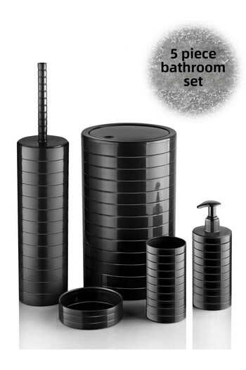 Bayev Moblen Black Round Bathroom Set Set of 5 Trash Can Toothbrush Holder Liquid Soap Dispenser