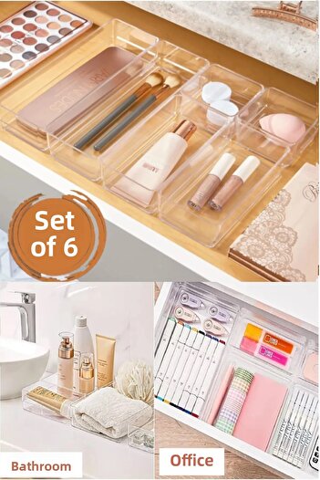 Bayev Lv216 6 Piece Bathroom Makeup Organizer - Drawer and Jewelry Box Modular Napkin Holder Pen Holder