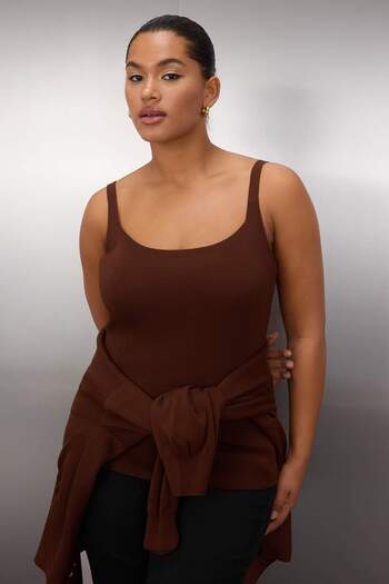 Trendyol Curve Brown Button Detailed V-Neck Knitwear Cardigan-Blouse 2-Piece Set Tbbaw26Av00012
