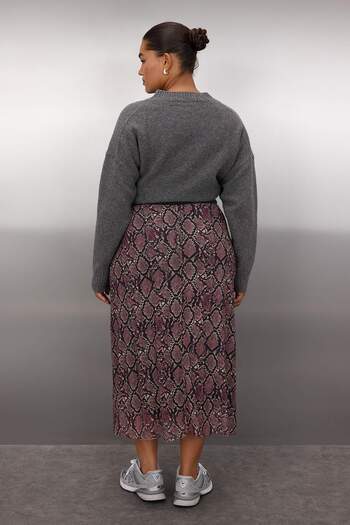 Trendyol Curve Καφέ A- Line Snake Print Πλεκτή Φούστα από τούλι Plus Size TBBAW25AZ00006