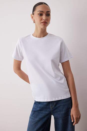 Trendyol Collection Black-And-White 100% Thick Cotton Long Knitted Back T-Shirt Twoaw26Ts00008